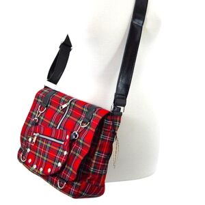 New Banned Black and Red Tartan Messenger Bag NWT